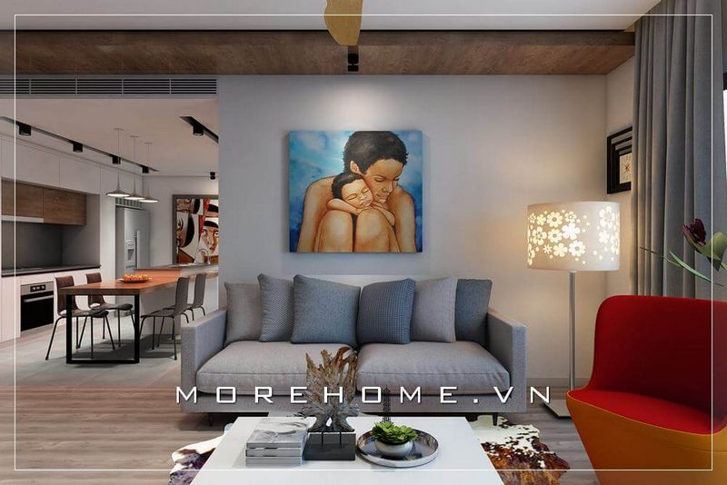 Bộ sofa văng đôi nhỏ gọn mà đầy tiện lợi với vỏ bọc vải mang lại cảm giác gần gũi ấm cúng cho phòng khách chung cư